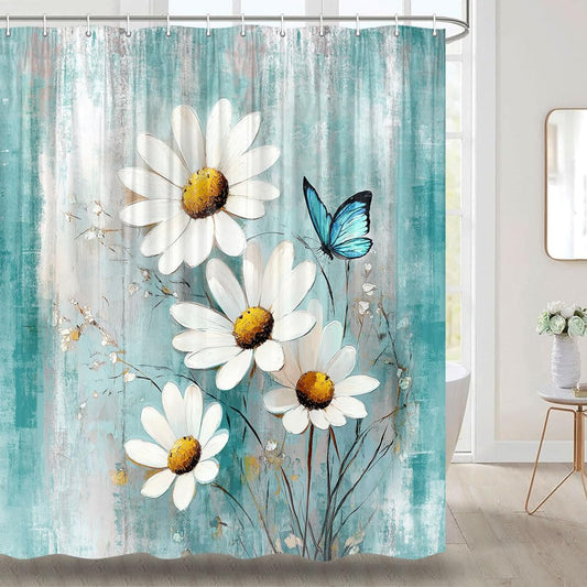 Rideau de douche floral turquoise